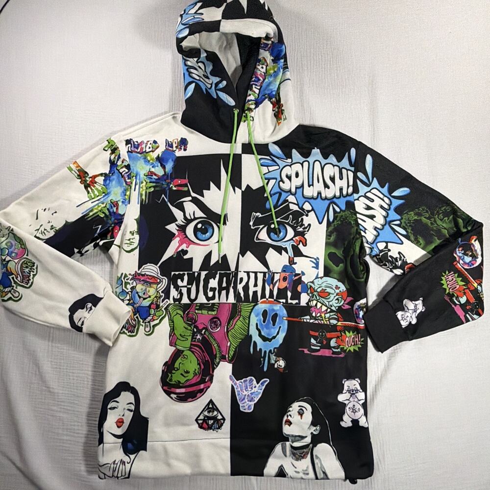 Sugarhill Graffiti Pop Art Men’s Large Hoodie Streetwear Pullover Sweatshirt